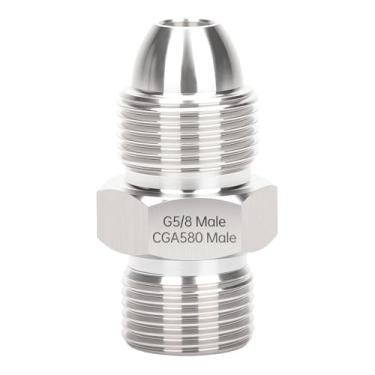 Imagem de GRYVOZE Adaptador de argônio G5/8 macho para CGA580 macho, adaptador de nitrogênio G5/8 para CGA580 para cilindros de gás CO2, hélio, neon ou xenônio