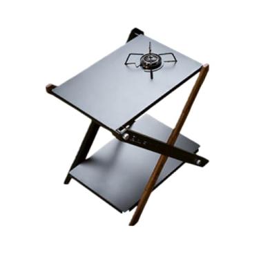 Imagem de LI-GELISI Mesa de acampamento ao ar livre, mesa de jantar ao ar livre com fogão de aranha, placa de liga de alumínio preta