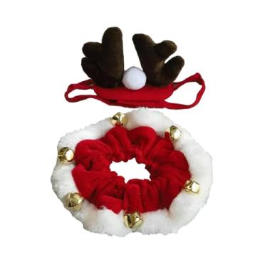 Imagem de Generic Faixa de cabeça e colar de rena para animais de estimação, faixa de cabeça com chifre de veado, acessórios para fotos, acessórios para festas,