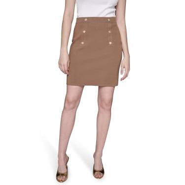 Imagem de Karl Lagerfeld Saia feminina clássica essencial com detalhe de botão reto, Vicuna, PP