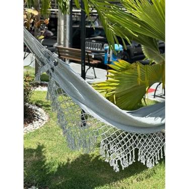 Imagem de Rede de Descanso 100% Algodão - Suporta até 180kg - Casal, Varanda e Jardim - 2,6x1,5m(Neblina com cru)