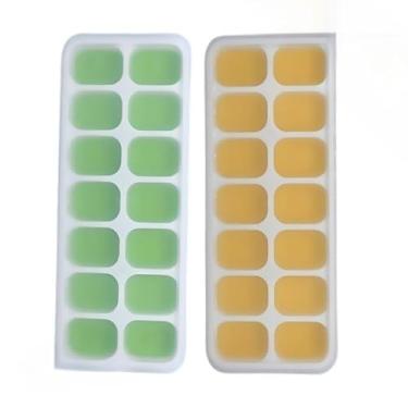 Imagem de 2/4 Formas de Gelo Silicone com Tampa 14 Cubos Alimentos Frutas Papinha(1 Amarelo + 1 Verde)