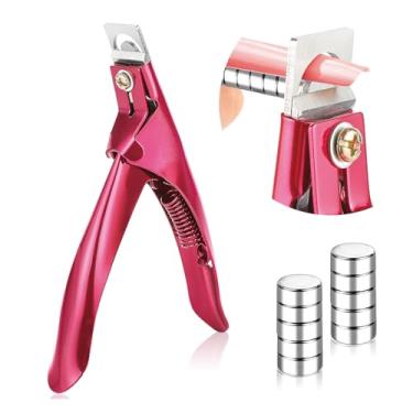 Imagem de Cortador de unhas postiças de acrílico profissional com ímãs, cortador de ponta de unha com medida de comprimento, ferramenta de manicure presente para salão de beleza, casa, cor rosa