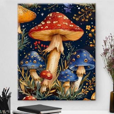 Imagem de Mushroom Fantastic Canvas Wall Art Colorido Cogumelo Impressão Mística Arte Estética Natural Imagem para Casa Quarto Sala de Estar Decoração de Parede 20 x 25 cm