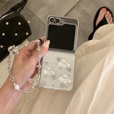 Imagem de Capa para Galaxy Z Flip6, capa de resina com glitter e nuvem de amor, com corrente e corda fofa (para Galaxy Z Flip6/capa com corrente)