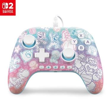 Imagem de PowerA Controle Advantage com Fio para Nintendo Switch 2 - Mushroom Kingdom, Licenciado, Efeitos Hall, Botões Mapeáveis, Pro Controller, Botão-C, Controles de Áudio