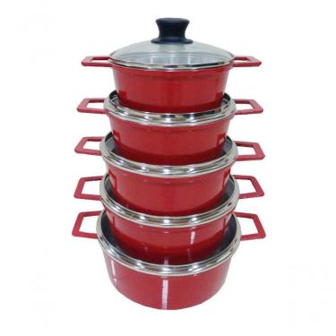 Imagem de Jogo De 5 Panelas Alumínio Fundido Com Tampa De Vidro Extang