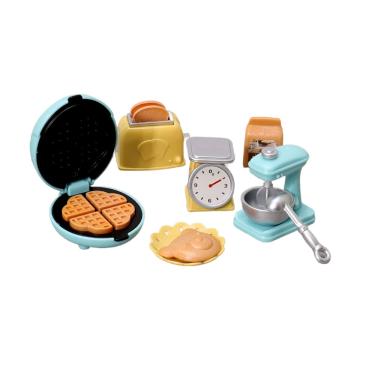 Imagem de Conjunto de utensílios de cozinha com móveis de casa de bonecas em miniatura com sapo