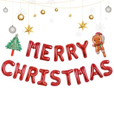 Imagem de OIWLCI Banner de balões de Feliz Natal, balões vermelhos de Natal para decorações de festa de aniversário de véspera de ano novo (vermelho)