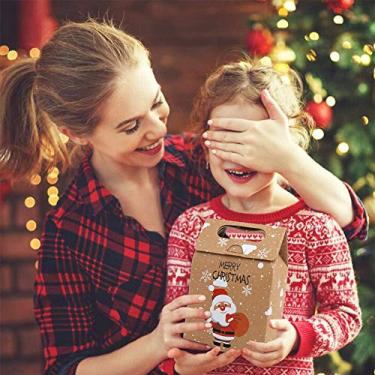Imagem de 12 peças de sacos de papel kraft de Natal, biscoitos kraft e sacos de doces, papai noel, rena, sacos kraft dobráveis de Natal para lembrancinhas de festa infantil, feriado de ano novo