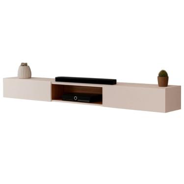 Imagem de Rack Suspenso para Painel ou TV até 75 Polegadas 2,10m 2 Portas com Nicho Montreal Off White