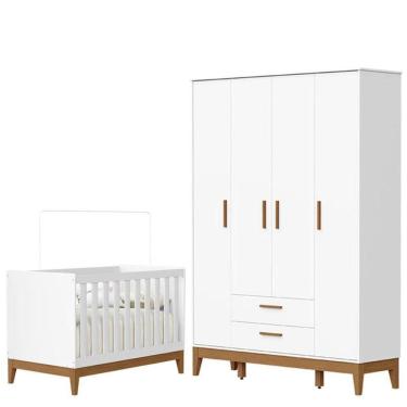 Imagem de Guarda Roupa Infantil Flip 4 Portas Com Berço Americano Flip Branco Acetinado - Reller