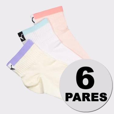 Imagem de Kit Meias Puma Cano Médio 6 Pares Feminina Branca Rosa Off White, 34-3