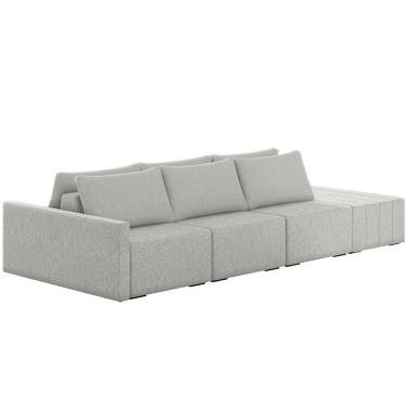Imagem de Sofá Ilha Modular Para Sala 342cm Com Puff Dublin K01 Linho Cinza - Lyam Decor