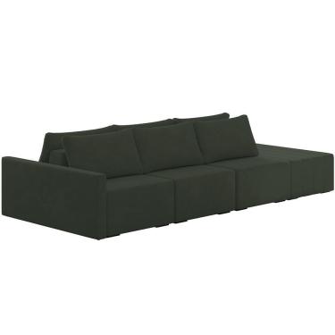 Imagem de Sofá Ilha Modular Para Sala 342cm Com Puff Dublin K01 Veludo Verde - Lyam Decor