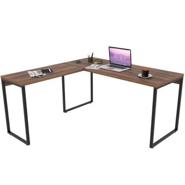 Imagem de Mesa Para Escritório Estilo Industrial Em L 150x150cm Nogal