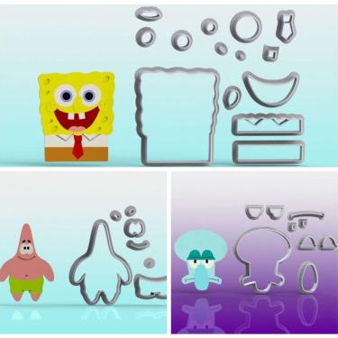 Imagem de Cortador Kit Bob Esponja Patrick e Lula Molusco Tamanho 5cm