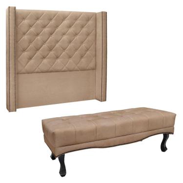 Imagem de Kit Cabeceira E Calçadeira Recamier Casal 1,40M Suede Bege