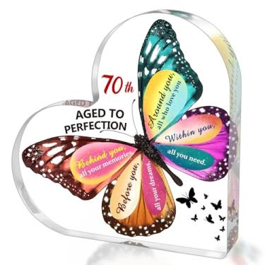 Imagem de SUEHHYY Presentes de aniversário de 70 anos para mulheres, presentes de aniversário de sinal de coração de acrílico, presentes de aniversário de 70 anos para mãe, tia, avó, irmã, melhores amigas