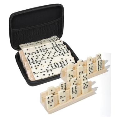 Imagem de KODMIS Dominos Sets with 4 Wooden Racks/Trays for Adult and Kids, Double 6 Domino Travel Kits 28 Tiles with Portable Case, Classical Board Family Game(KD-004)