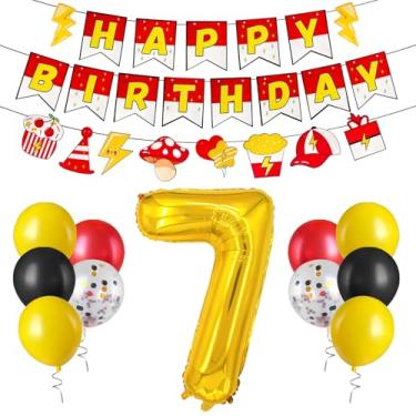 Imagem de Zailo Balão grande com número dourado de 81 cm, balão vermelho e amarelo desenho animado vermelho, branco e amarelo, faixa de festa de feliz aniversário, espaçamento ajustável, extragrosso, guirlanda