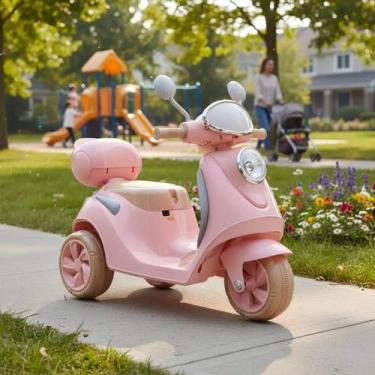 Imagem de Mini Moto Elétrica Infantil Scooter 6v Rosa Retro Luz Som Música E Baú