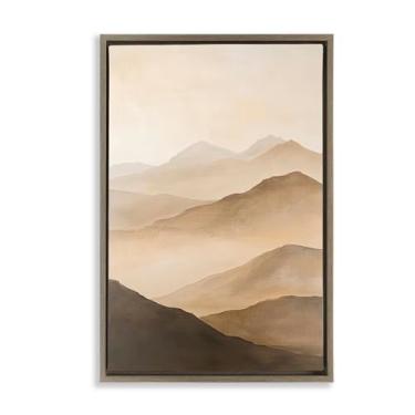 Imagem de Stupell Industries Moody Mountains Foggy Landscape Brown Framed Floater Canvas Wall Art, design by Petal Prints Design, 30 x 21