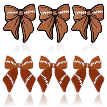 Imagem de Remendos bordados com laço, 6 peças de apliques bordados de arco de futebol americano, emblema esportivo marrom costurado, ferro em tecido costurado para mulheres, jeans, mochilas, roupas, roupas