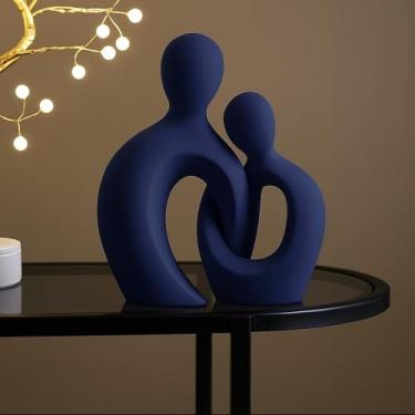 Imagem de Enfeites Decorativos para Sala, EstáTua Casal Encaixe Nórdico Abstrata Branco Preto para Casa Decoração, Sala de Estar, Escritório, para Casa(Azul Marinhos)