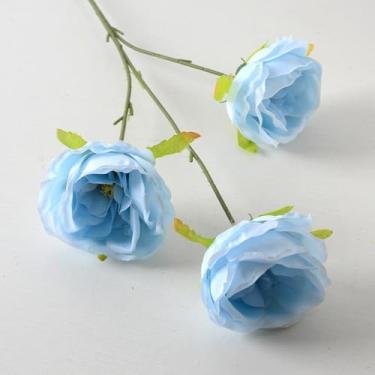 Imagem de Flores artificiais - flor de seda com hastes rosas azuis arranjos florais falsos para casa de banho escritório mesa centro de mesa prateleira decoração de casamento
