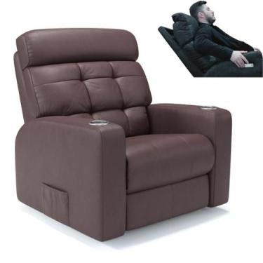 Imagem de Poltrona do Papai Reclinável Elétrica em Tecido Couro Bovino Legítimo 