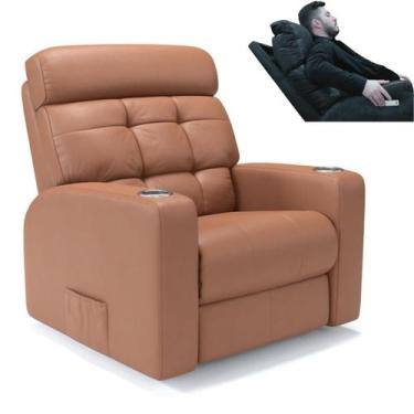 Imagem de Poltrona do Papai Reclinável Elétrica em Tecido Couro Bovino Legítimo 