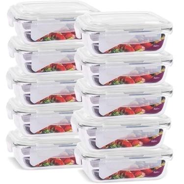 Imagem de KIT 10 Potes de Vidro Retangular com Tampa Hermética 640ml Cor:Branco (QH)