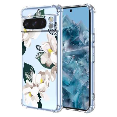 Imagem de WEIOUHR Capa para Pixel 8 Pro Google 8 Pro transparente, design de flor branca, TPU macio, à prova de choque, resistente a arranhões, capa protetora leve, para Google Pixel 8 Pro (Magnólia)