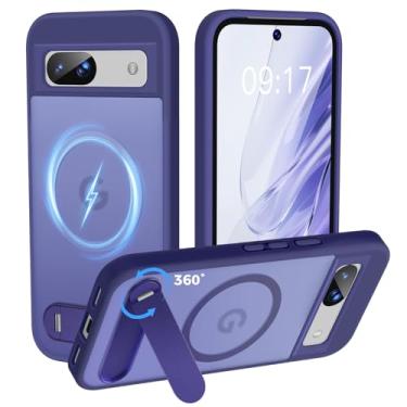 Imagem de Reukdnv Capa multifuncional para Google Pixel 8A com [suporte integrado de 360°] e magnética [compatível com Mag-Safe] Capa fina translúcida proteção à prova de choque de grau militar (15,5 cm, roxo
