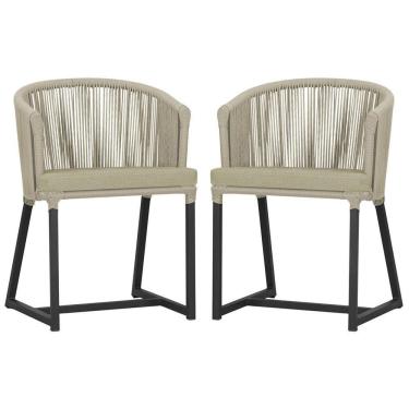 Imagem de 2 Cadeiras De Jantar Noronha Preta Corda Náutica E7 Trama Rami