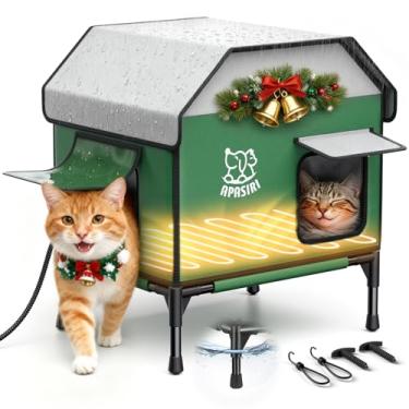 Imagem de Apasiri Casa de gato aquecida ao ar livre para o inverno: isolada com almofada de aquecimento, abrigo de inverno indestrutível à prova de intempéries, suporte elevado para manter o interior seco para