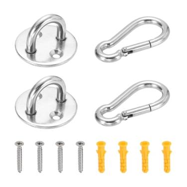 Imagem de PATIKIL M6 Ganchos de teto de aço inoxidável, placa de olho, 2 conjuntos de ganchos circulares pesados de ferragens marítimas com parafusos para redes, cadeiras suspensas, balanços, prata