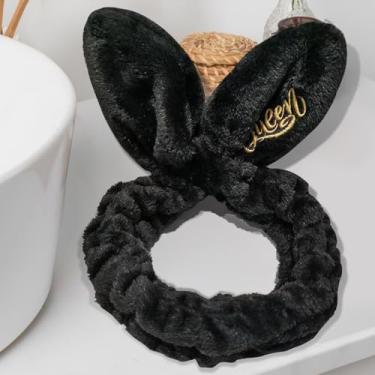 Imagem de Tiara de spa fofa de coelho fofa para maquiagem, lavagem de rosto, cuidados com a pele, chuveiro, ioga (preto)
