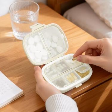 Imagem de Caixa organizadora de medicamentos selada, estojo compacto de armazenamento de comprimidos para viagens, caixa de medicamentos portátil com divisórias, design para uso doméstico e em viagens