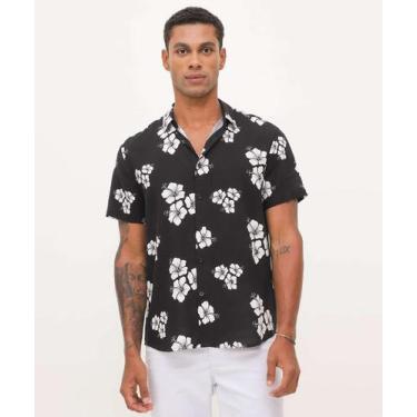 Imagem de Camisa Masculina Estampa Flores Manga Curta MR-66030, Preto, G