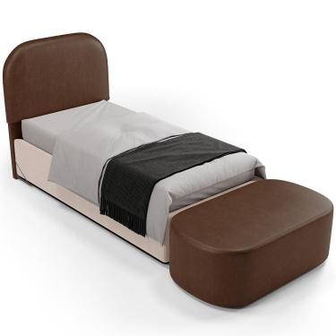 Imagem de Cabeceira Cama Box 100cm Lanna Com Puff Recamier Doha W01 Couríssimo Marrom - Lyam Decor