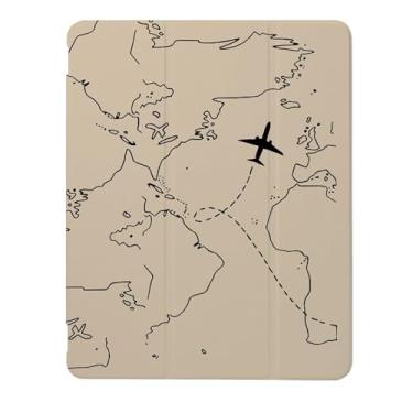 Imagem de Capa Airplane Lines Map compatível com iPad 9ª 8ª geração 10,9 polegadas 2021/2019/2018, capa engraçada com suporte de três dobras + porta-lápis para meninos e meninas, iPad Mini6 de 8,3 polegadas