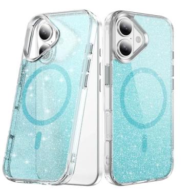 Imagem de COTDINFOR Capa com glitter para iPhone 16, [compatível com Magsafe] Capa protetora antiamarelamento fofa brilhante para mulheres e meninas, capa protetora de TPU transparente à prova de choque para