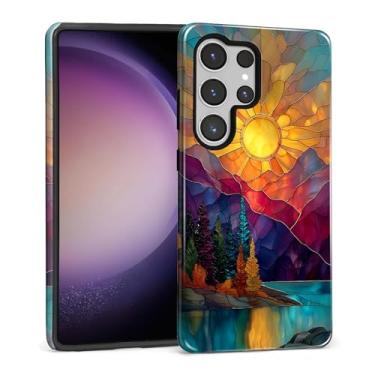 Imagem de DAIZAG Capa para Samsung Galaxy S25 Ultra, Cordilheira do Nascer do Sol Vitral Design de Corpo Inteiro Proteção TPU Macio PC Rígido, Capa Protetora à Prova de Choque Resistente a Riscos para Homens e