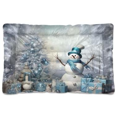 Imagem de Blueangle Cama para cães pequenos com boneco de neve de Natal, ultramacia, confortável, retangular para animais de estimação, 61 x 45 cm (116)
