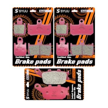 Imagem de S SYUU Conjunto de pastilhas de freio de cerâmica para motocicleta - dianteiro e traseiro - alto desempenho, baixo ruído - compatível com Yamaha YZF R1 2007 2008 2009 2010 2011 2013 2014 - fácil