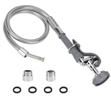 Imagem de TBER Válvula de pulverização com mangueira de pré-enxágue, mangueira de aço inoxidável flexível de 96 cm com kit de montagem de cabeça de bocal de pulverizador cinza de alta pressão para torneira de