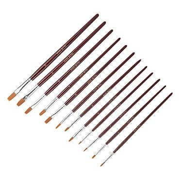 Imagem de Acouto Conjunto de Pincéis de Desenho de Cabelo de Nylon Vermelho Vinho de 12 Unidades - Artistas de Ferramentas de Pintura Premium - Estilos de Pincel Redondo e Plano Aquarela, Guache e Muito Mais Entusiastas de Pintura Perfeita (#02)