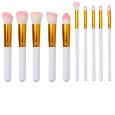 Imagem de Kit de Pincéis Profissionais para Maquiagem – 10 Peças Premium, Cerdas Sintéticas Macias, Cabo Ergonômico, Ideal para Base, Contorno, Esfumar e Olhos – Design Luxuoso (Branco)